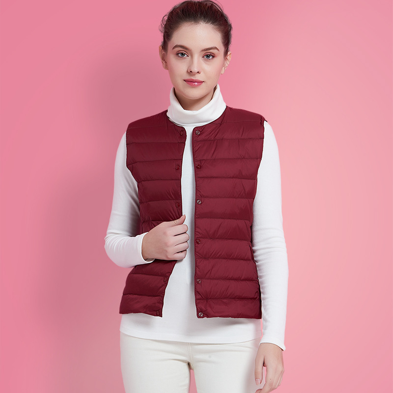 Picture of Cross-Border Tiktok New Women's Collarless down Liner Vest V Neck Lightweight Warm Jacket Vest Vest Round Neck
