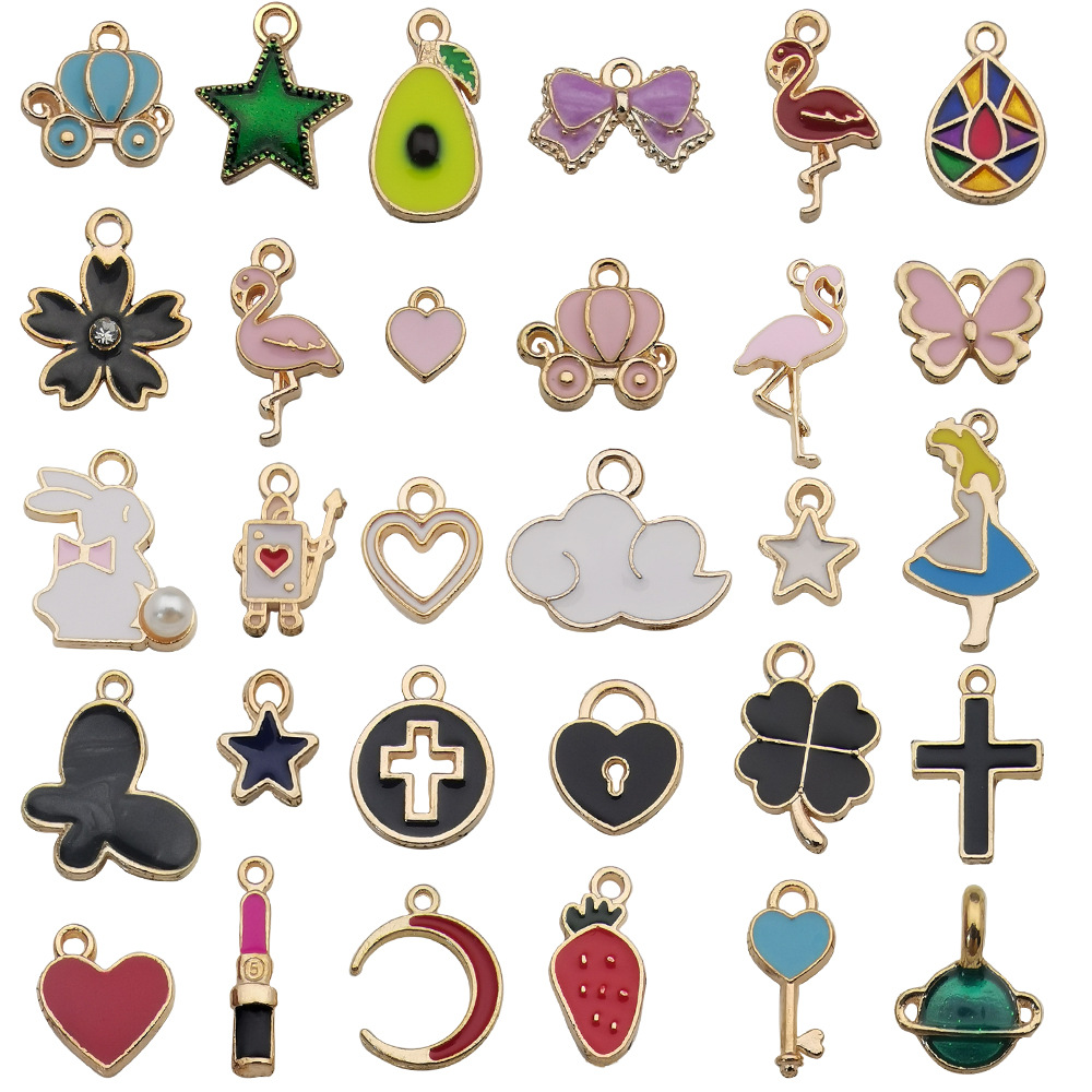 Picture of Mix 30 Color Cartoon Creative Drop Oil Jewelry Zinc Alloy Pendant DIY Earrings Necklace Pendant Jewelry Accessories