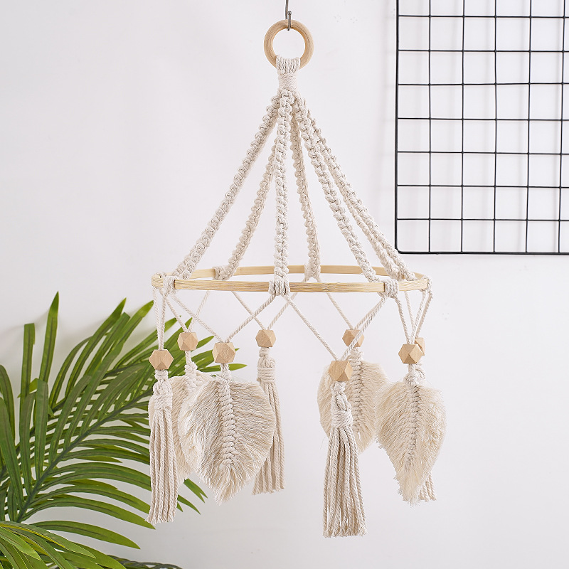 Picture of Nordic Handmade Woven Tapestry Bamboo Circle Leaves Tassel Home Decorations Children's Room Bedroom Hanging Photo Props