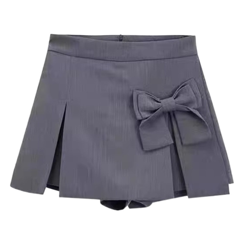 Women's skirt 2024 spring new bow design sweet gray skirt high waist slimming A- line skirt