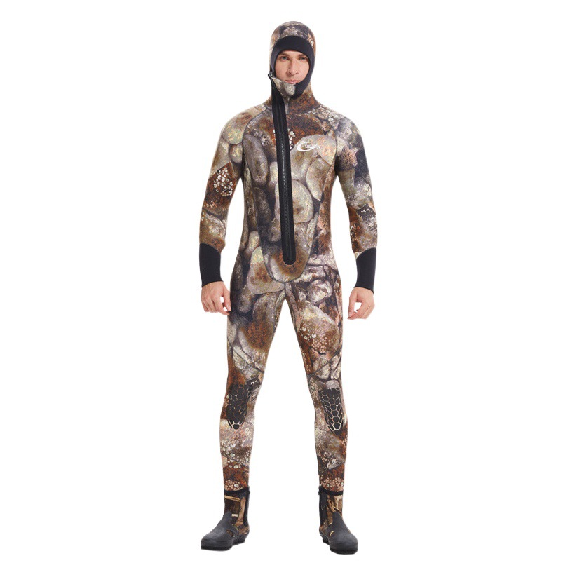 Hooded Warm 5mm Diving Suit for Men and Women, Zipper Hooded Cold-Proof Set, Surfing Suit, Diving Clothing with Fleece Lining and Thickened Design