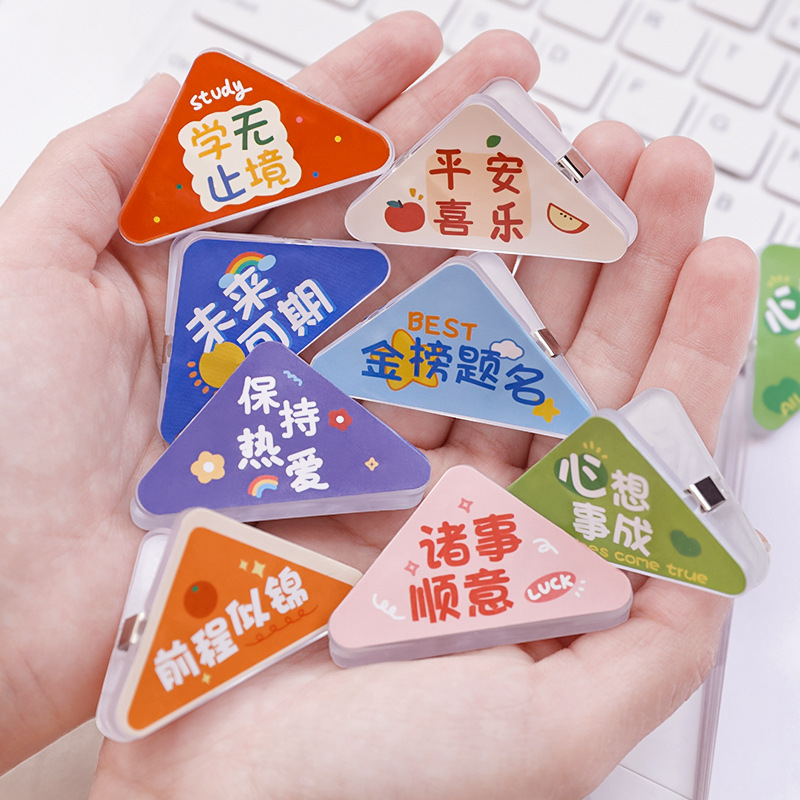 Picture of Creative inspirational text triangle clip student pp note clip acrylic document anti-roll clip test paper storage corner clip