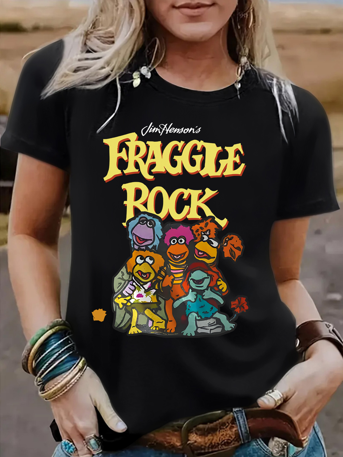 Picture of Cross-border Cute Short-sleeved Fraggle Rock Cartoon Characters Printed Round Neck Loose Short-sleeved T-shirt Women Wholesale