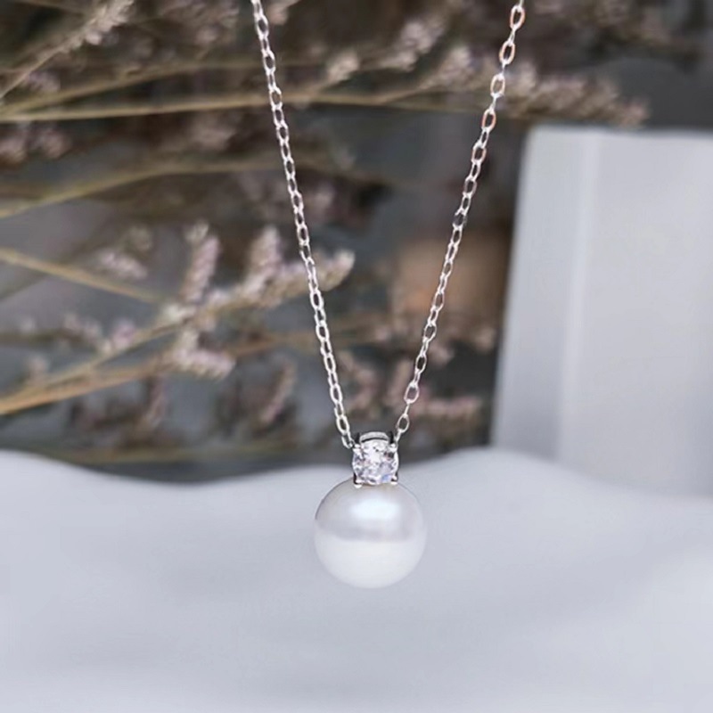 Natural Freshwater Pearl Necklace Light Luxury Pendant Round Light Princess S925 Silver Classic All-match Clavicle Chain for Women
