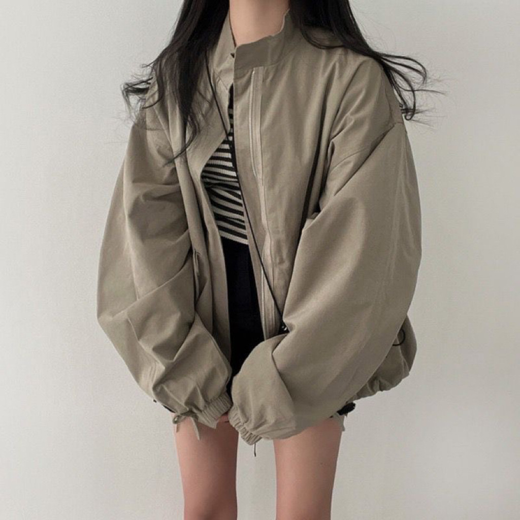 stand collar assault long sleeve thin coat women's 2024 spring and autumn new loose-fit baseball uniform casual cardigan jacket top