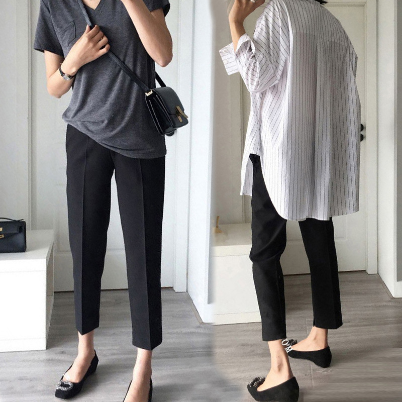 Picture of Pregnant Women's Straight Pants Spring and Autumn Professional Black Pants High Waist Abdomen-supporting Wide Leg Skinny and Loose for Work