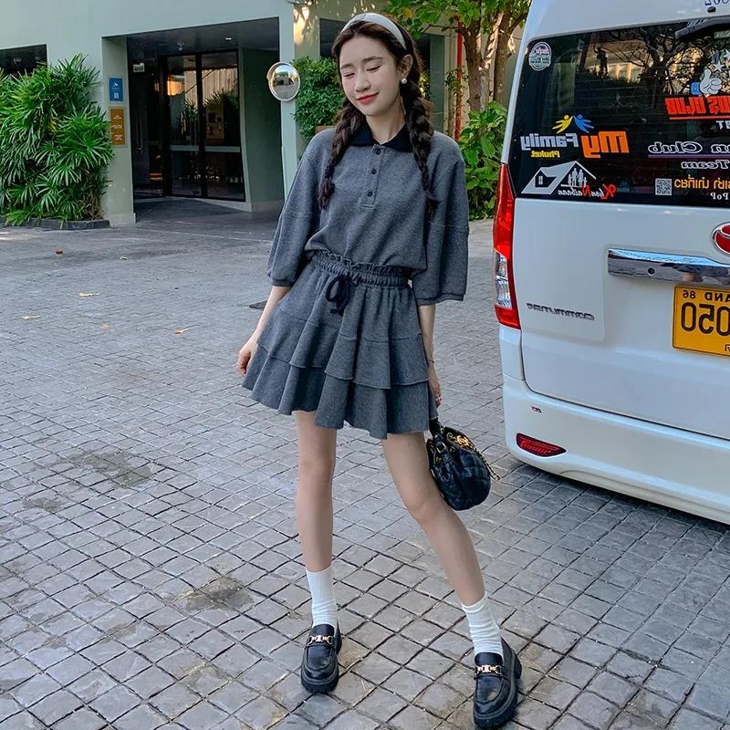 Fashion Suit Skirt for Women 2025 Summer New Style Polo Collar Short-Sleeved Top + Slim Skirt Two-Piece Set