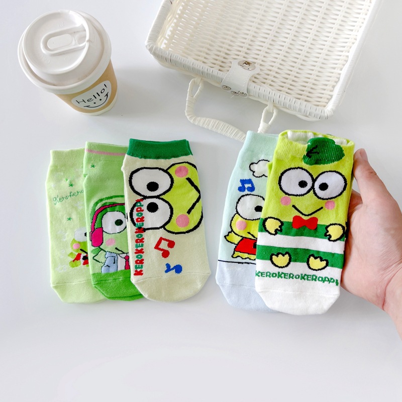 Picture of Women's socks spring and autumn Japanese cartoon green frog cute socks Korean style women's boat Socks combed cotton socks in stock wholesale