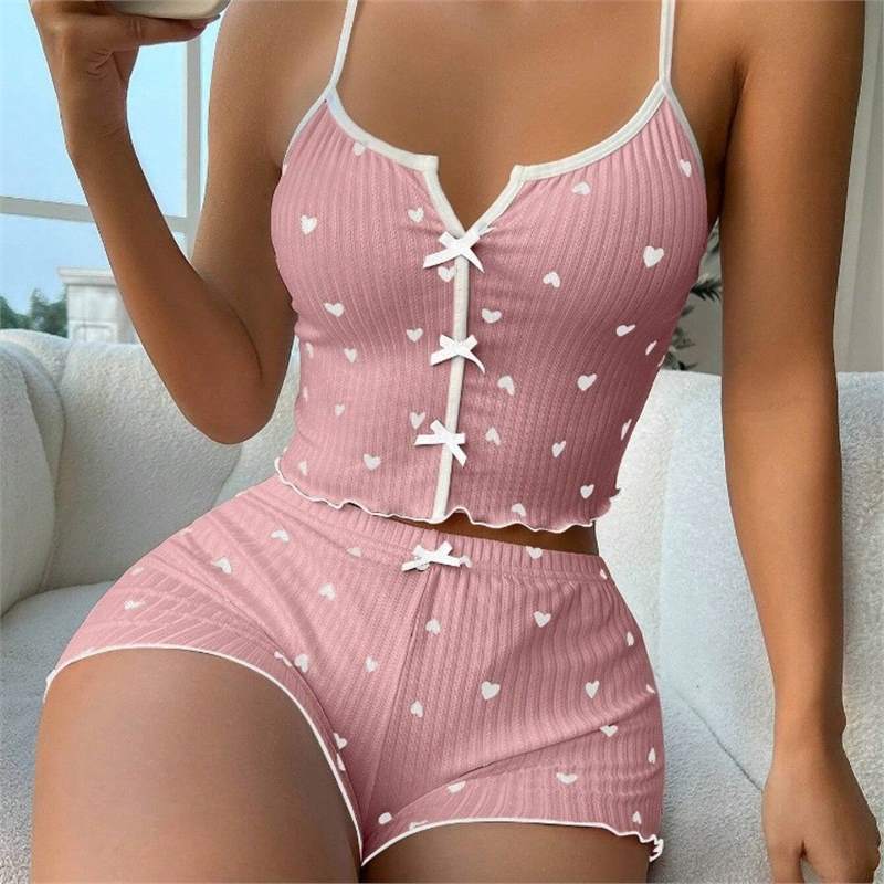 Picture of New Sling Shorts Sexy Bow Multicolor Printed Milk Silk suit Comfortable Home Wear Factory