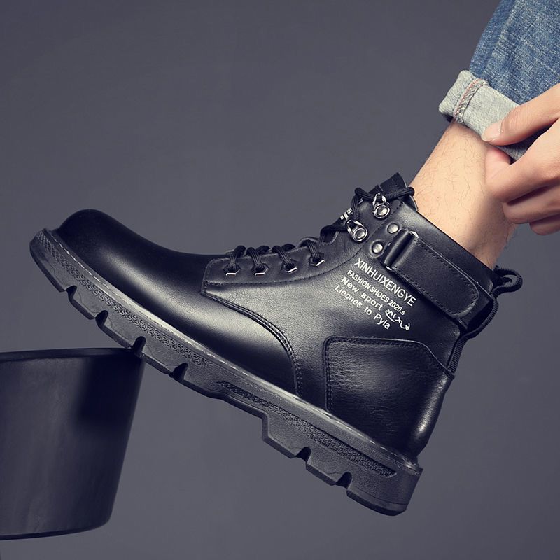 Picture of Martin Boots for Men, Autumn 2025, High-Top British Style, Black Workwear Motorcycle Leather Boots, Spring and Autumn Leather Shoes, Non-Slip and Wear-Resistant