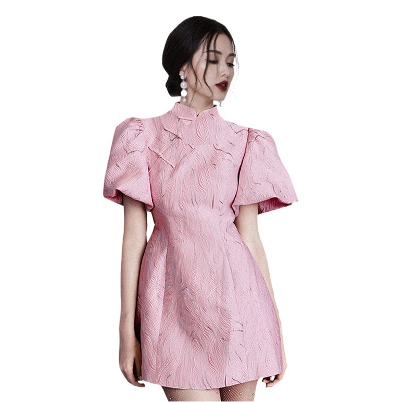 2024 Summer New Chinese Cheongsam Improved Design Blue Short-sleeved Dress Banquet Dress Women's Dress