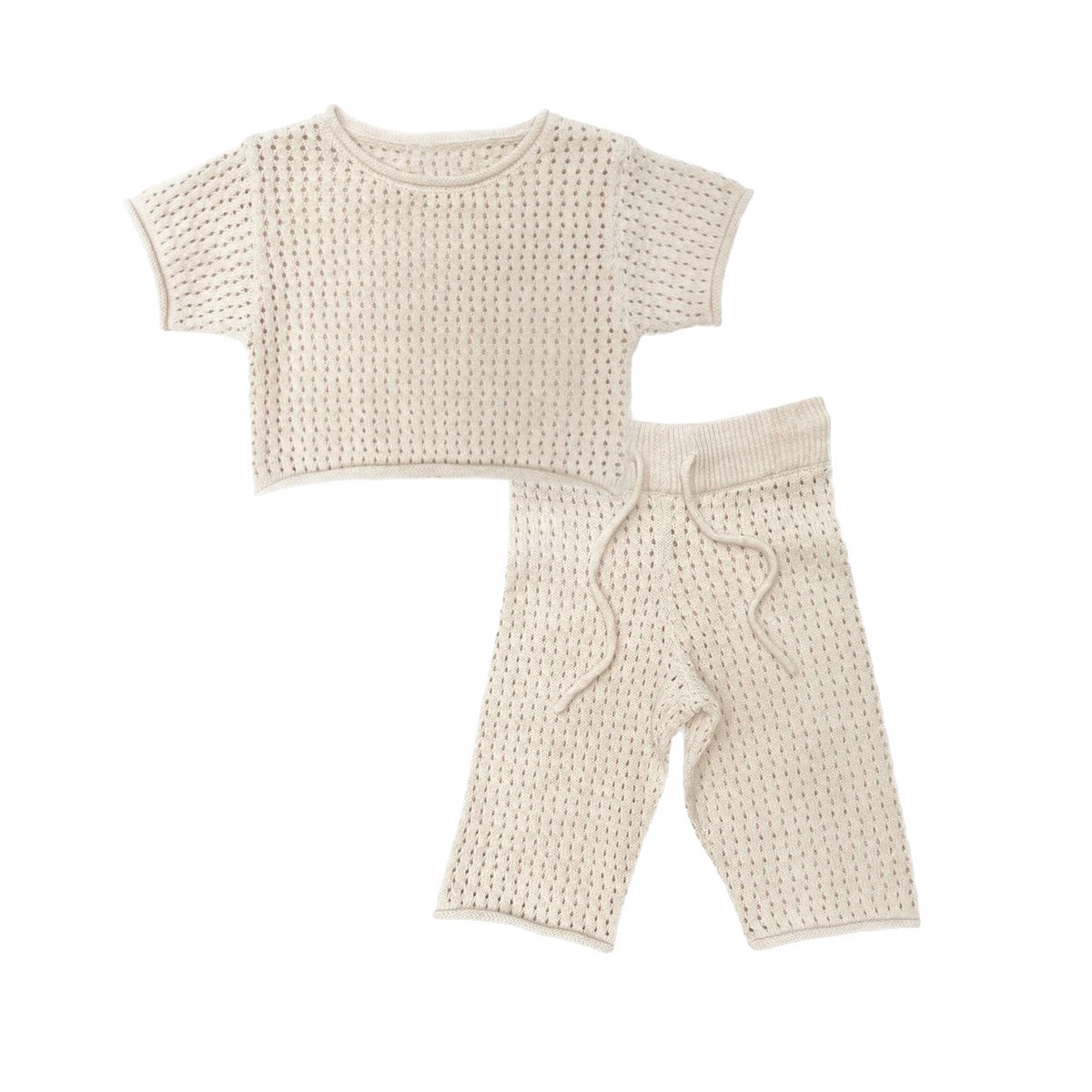Picture of Baby Summer Hollow Breathable Curled Knit Sweater Short-sleeved Top Trousers suit Baby Cotton Sweater