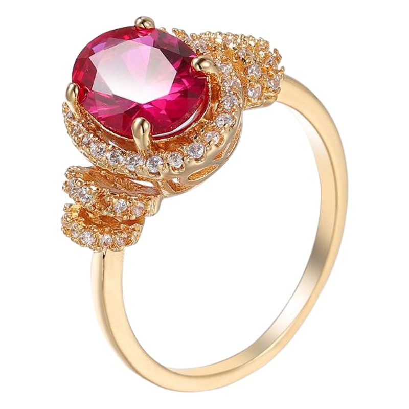 AliExpress Wish Foreign Trade New Hot Gold Plated Red Corundum Zircon Ring Jewelry Factory Direct Supply
