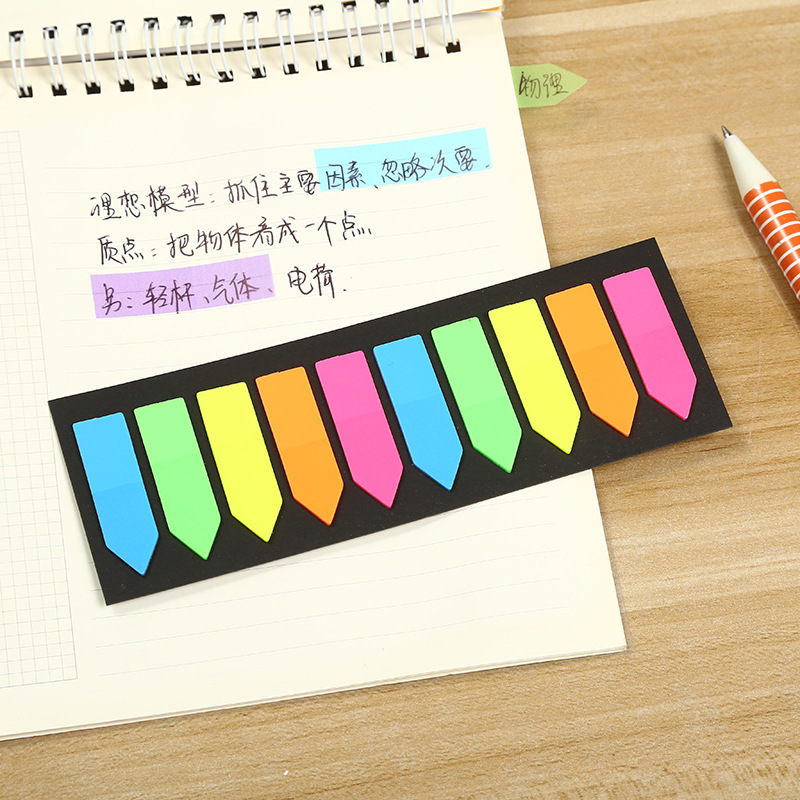 Picture of Fluorescent PET waterproof note sticker student pagination color transparent sticky note Arrow label indicator index sticker