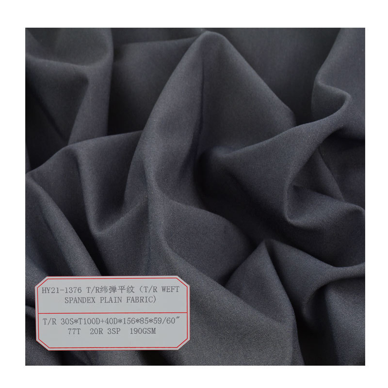 Polyester-Viscose Blended Tr Weft Elastic Plain Fabric Spring and Summer Fashion Suit Workwear Fabric