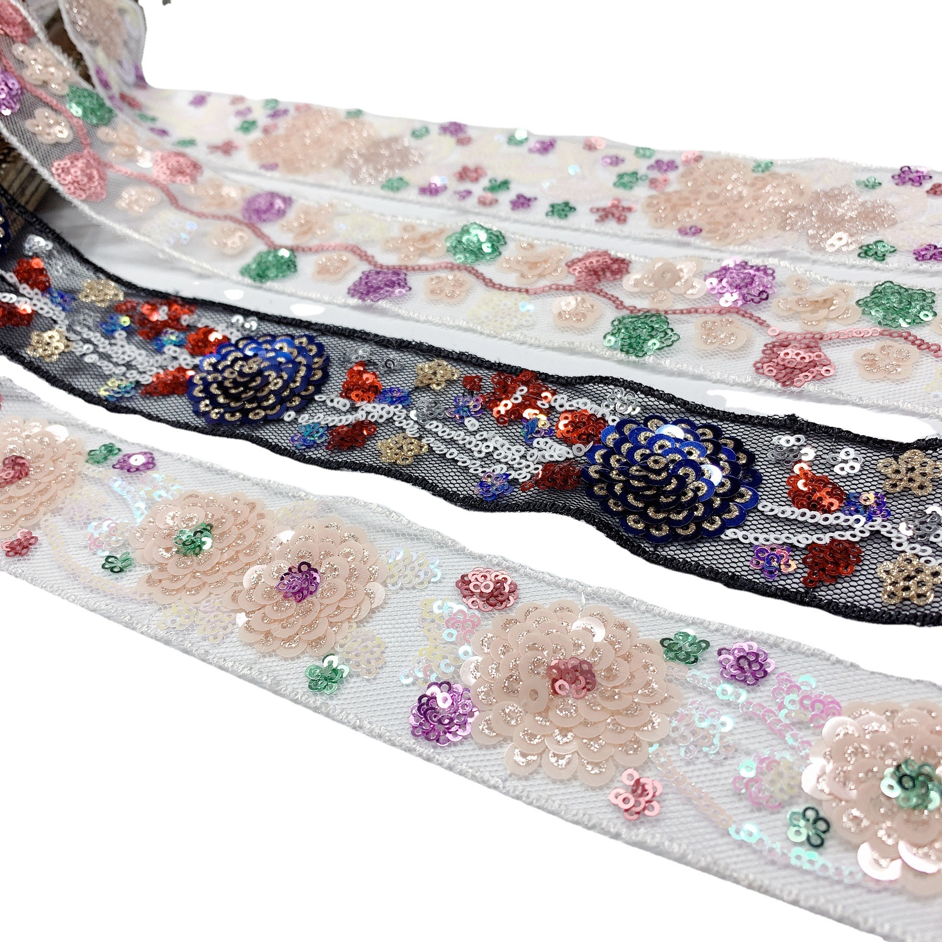3.5CM offline explosions mesh embroidery sequins Hanfu clothing shoe bag DIY accessories lace ribbon barcode lace