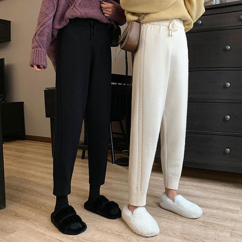 High Waist Korean Style Knitted Granny Pants Women's Autumn and Winter New Internet Celebrant Casual Bundled Haren Pants Fashionable Wool Carrot Pants