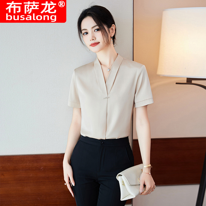 2024 New Short-sleeved Shirt Women's Business Wear Slim-fit Work Clothes plus size Temperament Commuter Forthe Business Fit
