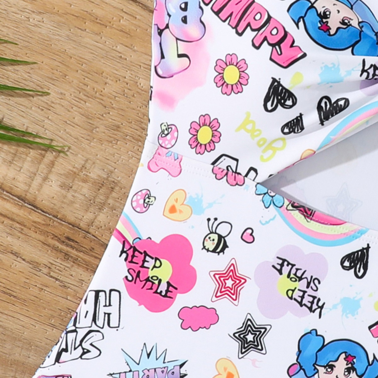Picture of New Girls' Piece Swimsuit Hollow-out Ruffled Ear Edge Sling Children's Swimsuit for Middle and Big Children Student Hot Spring