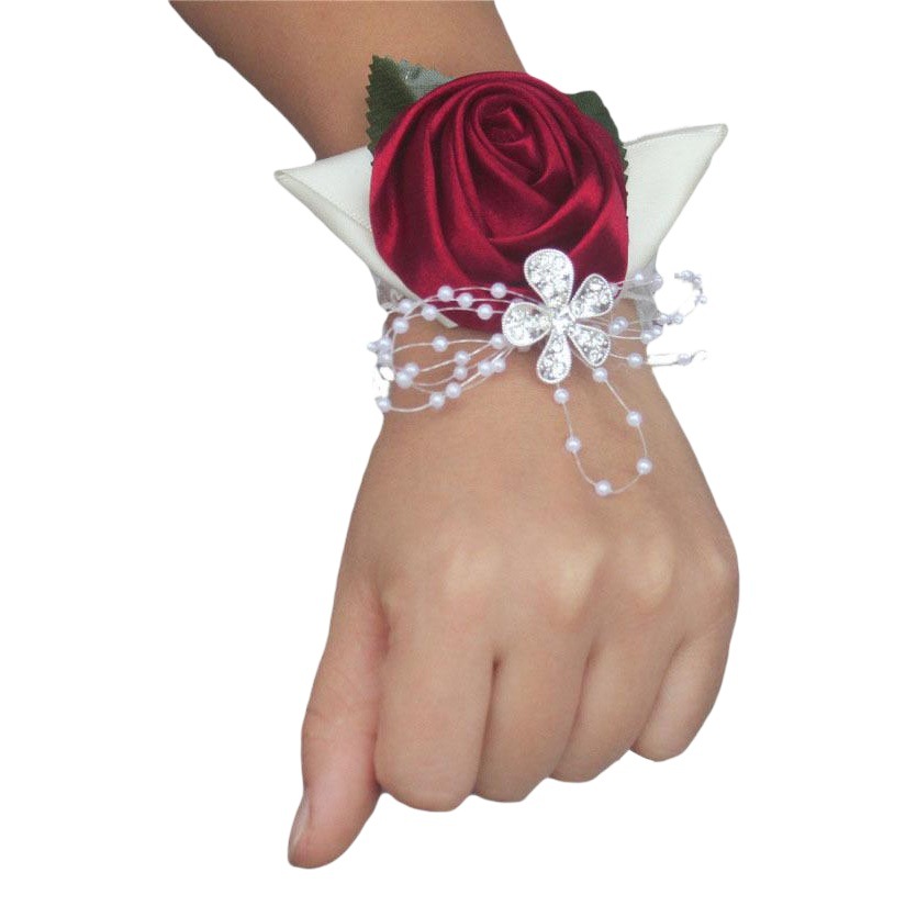Rose roll leaves wrist flower wedding sisters group wrist flower rhinestone fabric wrist flower SW0677Y