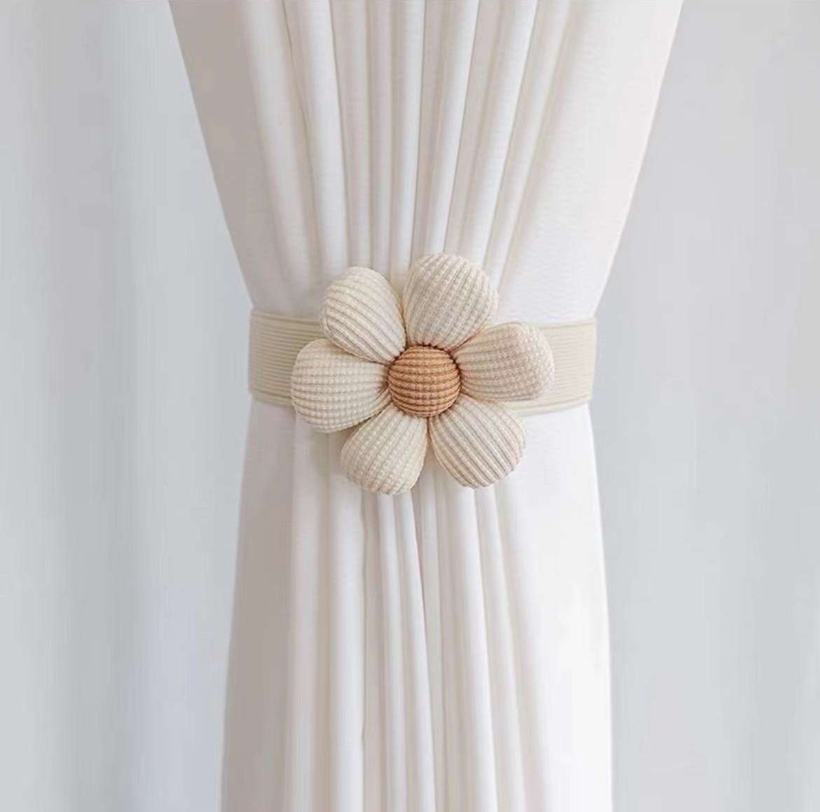 Picture of Cute Flower Curtains, New Style Tiebacks with Elastic Bands, No-Drill Simple Tiebacks for Living Room and Bedroom, Decorative Accessories