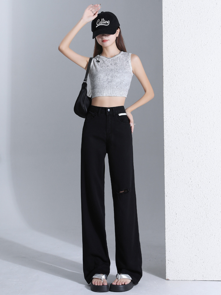 Shascullfites Black Tencel Jeans Women's New High Waist Loose Ice Silk Straight Pants