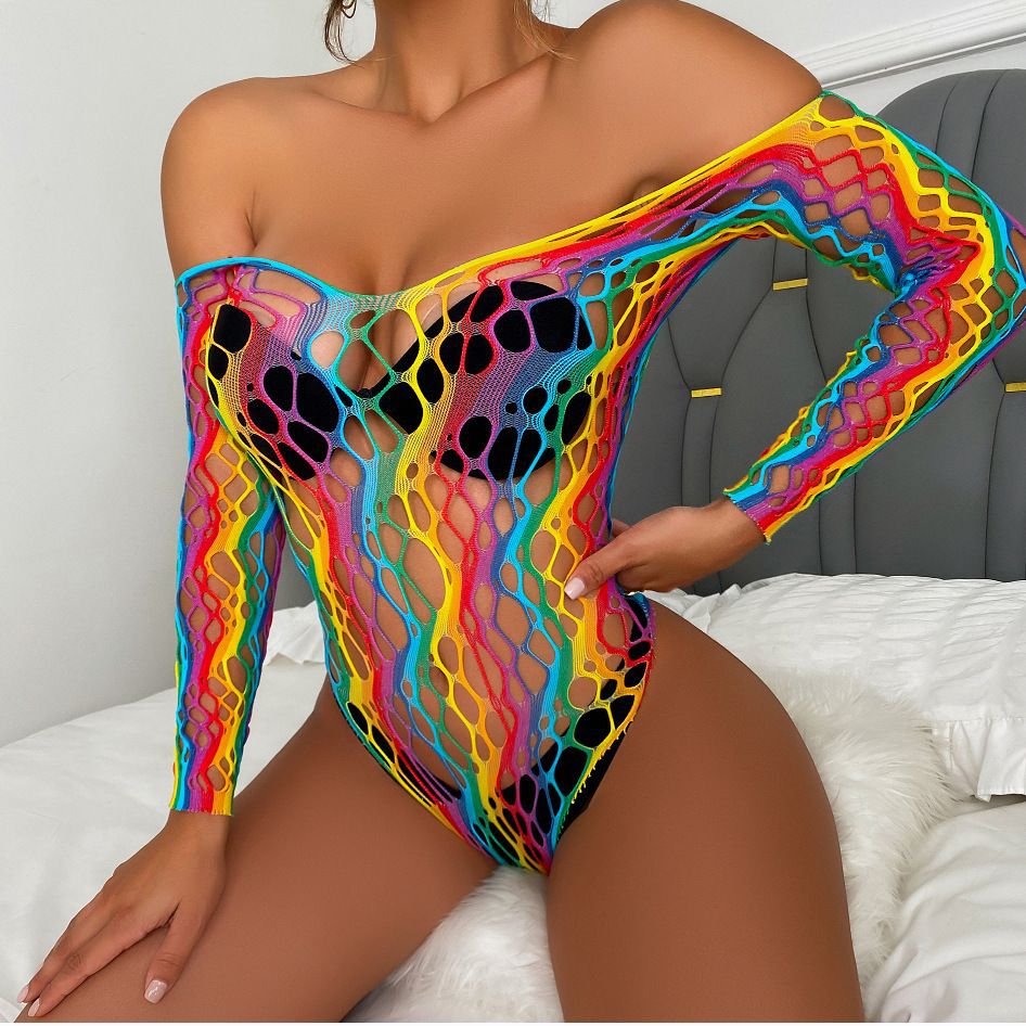 CS04 Amazon European and American Sexy Underwear Cross-border Hip Skirt Rainbow Color Mesh Clothes
