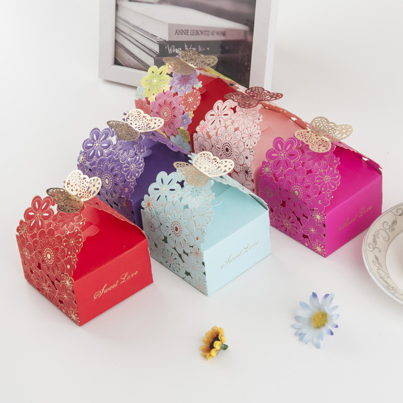 Picture of European-style New Candy Box Multicolor Hollow Petals Butterfly Box Wedding Candy Box Party Snack Packaging Box