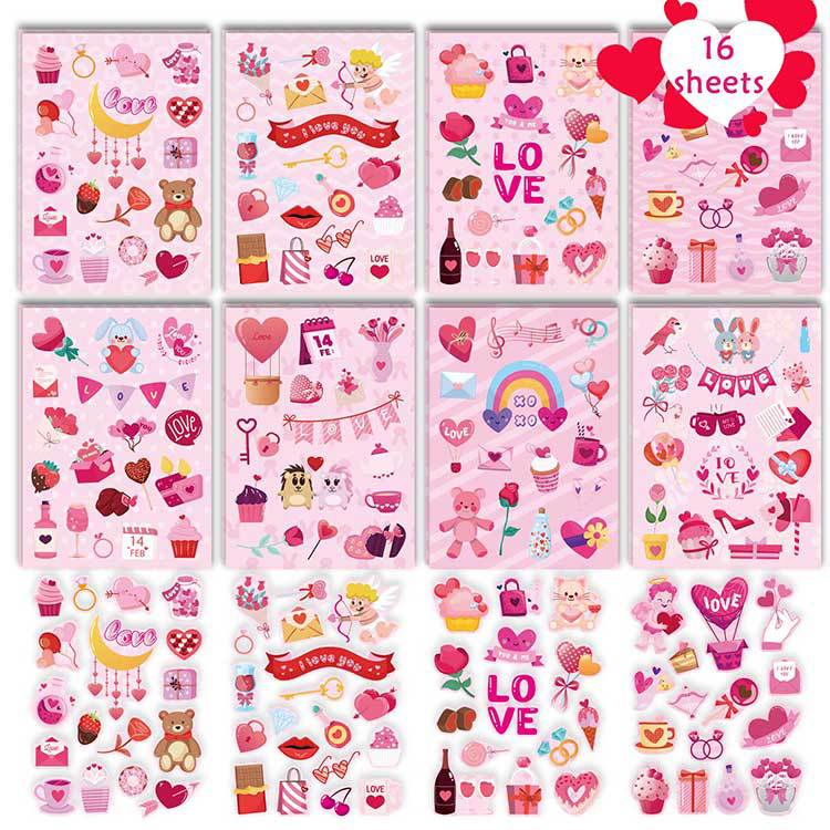 Valentine's Day Heart-shaped Stickers Children's Valentine's Day Heart-shaped Stickers Valentine's Day Love Decoration Stickers Gift Decoration