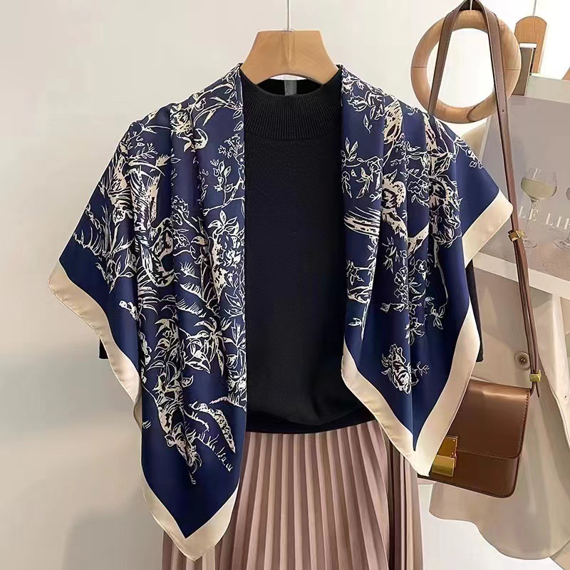 New 90cm Large Size Square Scarf Hangzhou Silk Silk Scarf Bag Scarf Women's Summer Outer Wear Spring Autumn Winter