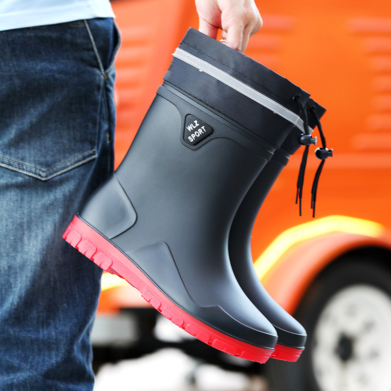 Men's rain boots night reflective waterproof mouth rain boots safe travel waterproof work mining black warm shoes men's water shoes