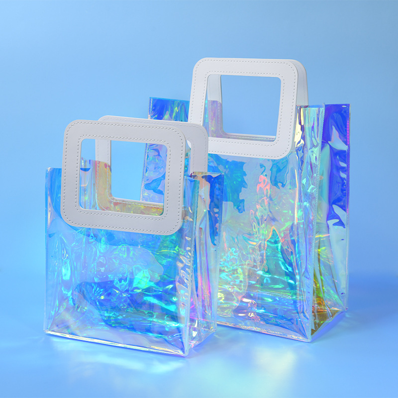 Wedding Candy Companion Gift Laser Bag Pvc Colorful Transparent Handbag Plastic Cosmetic Packaging Bag Source Factory
