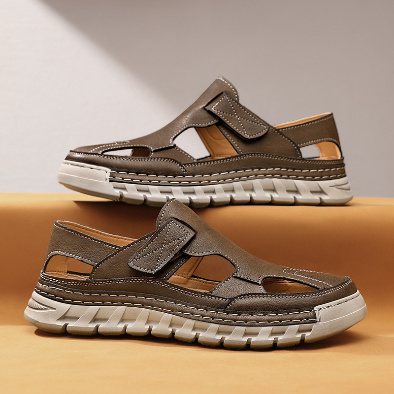 Amazon's Best-Selling Cross-Border Large Size Summer New Hollow Beach Sandals Outdoor Breathable Leather Sports Men's Shoes