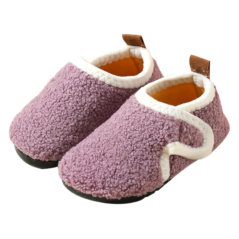 Autumn and Winter Children's Indoor Fleece-Lined Floor Socks Shoes with Non-Slip Soles, Early Learning Walking Shoes for Babies, Home Cotton Shoes for Indoor Cold Protection