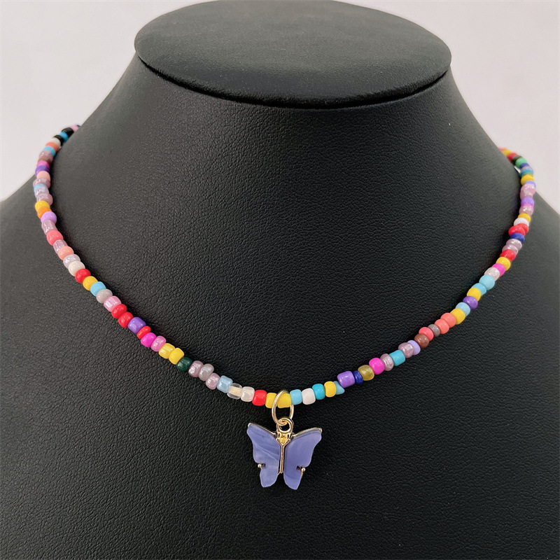 Picture of Color Rice Beads Handmade Necklace European and American Cross-border New Jewelry Ethnic Style Simple Beautiful Butterfly Pendant Necklace