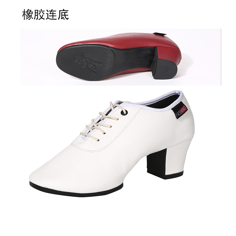 Picture of New Women's Latin Dance Shoes Soft Sole Square Dance Adult Teacher Middle Heel Beef Shoes Ballroom Dance Shoes