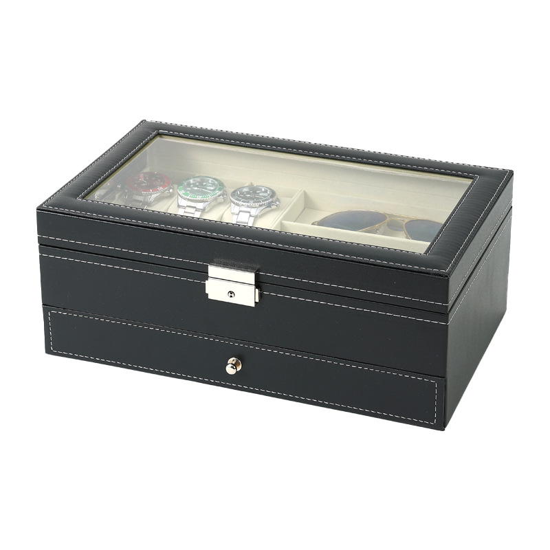 Picture of Pu Leather Carbon Fiber High-End Watch Storage Box with Transparent Window Watch Display Box Watch Glasses Packaging Box