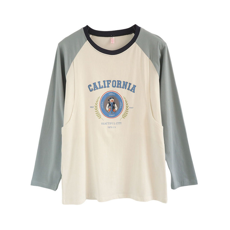 Picture of Breastfeeding Top T-Shirt Hot Mom Style Pure Cotton Outer Wear Spring and Autumn Pregnant Women's Long Sleeve Breastfeeding Moon Dress Women's Large Size