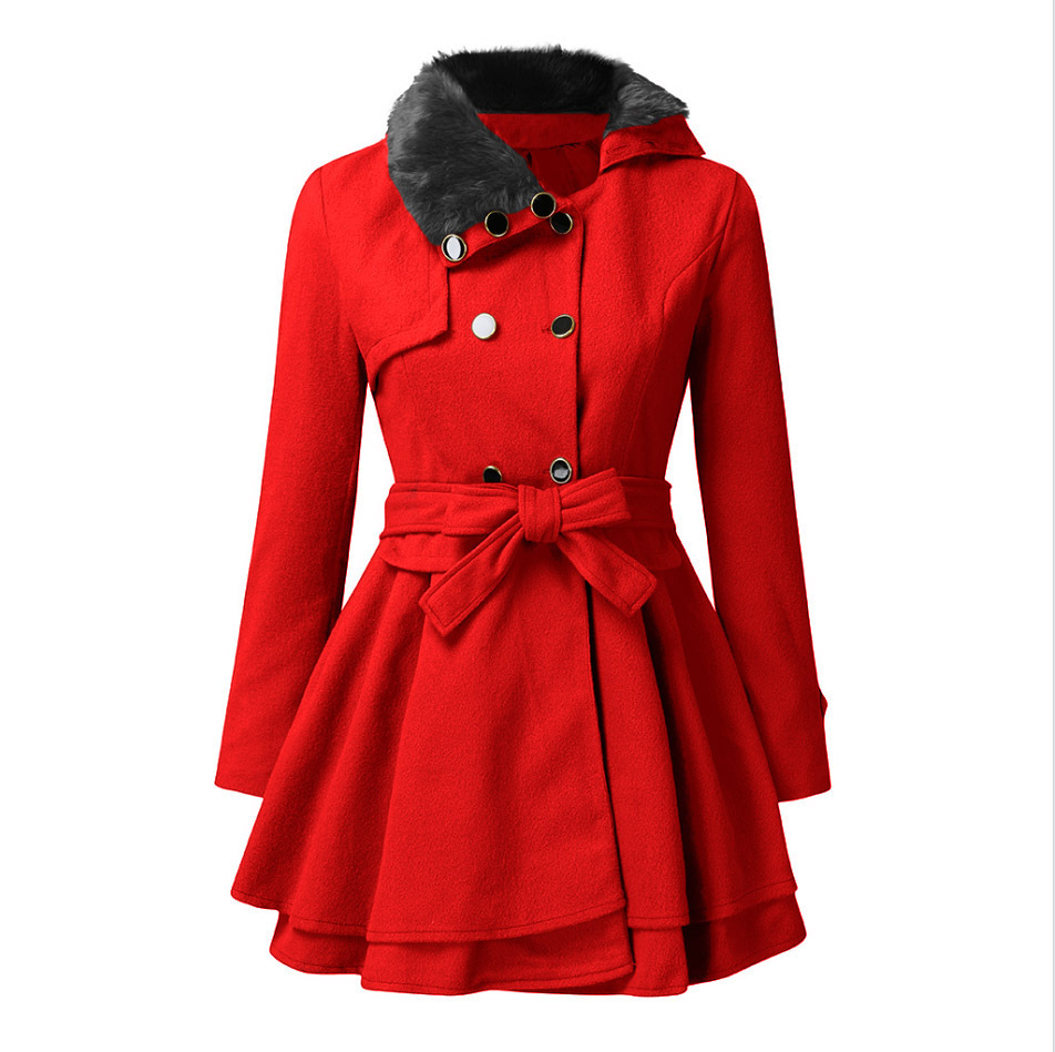 Picture of Cross-border New European and American Women's Slim-fit Long Woolen Coat Double-breasted Woolen Coat Trenchcoat Women