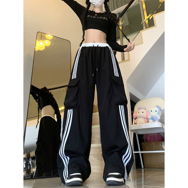 European and American style street red overalls loose high waist slimming elastic waist sports leisure toe pants pants women
