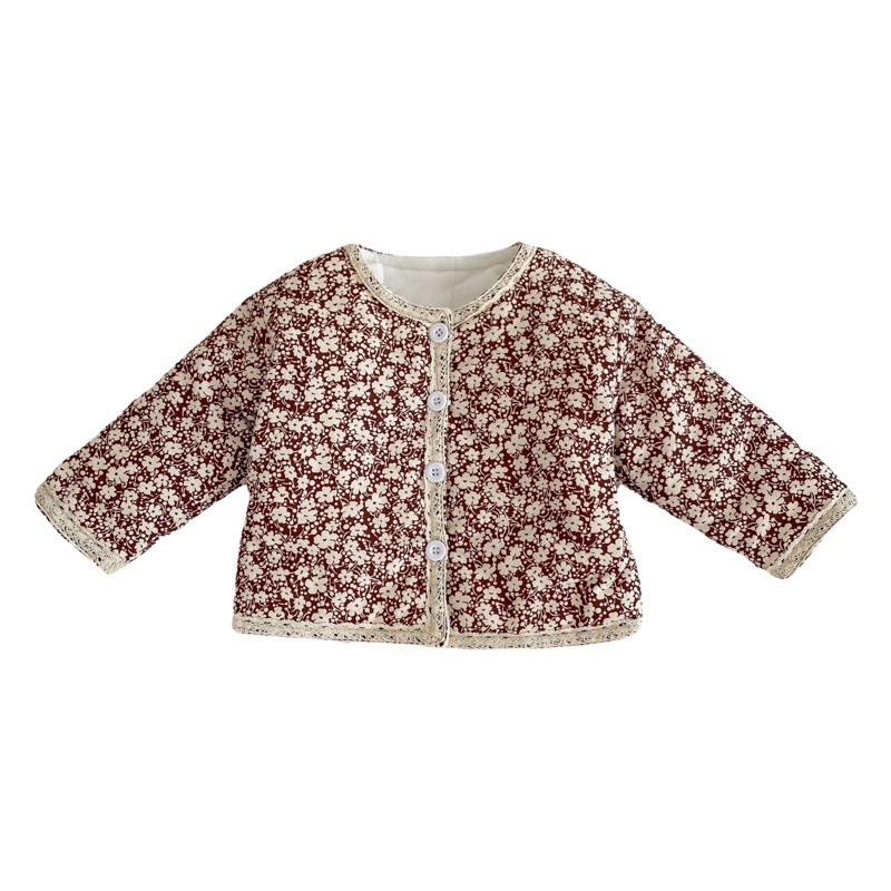 2025 New Winter Clothing for Baby Girls, Infants and Young Kidsren, Thickeneded Long-Sleeved Lace Floral Quilted Cardigan Jacket