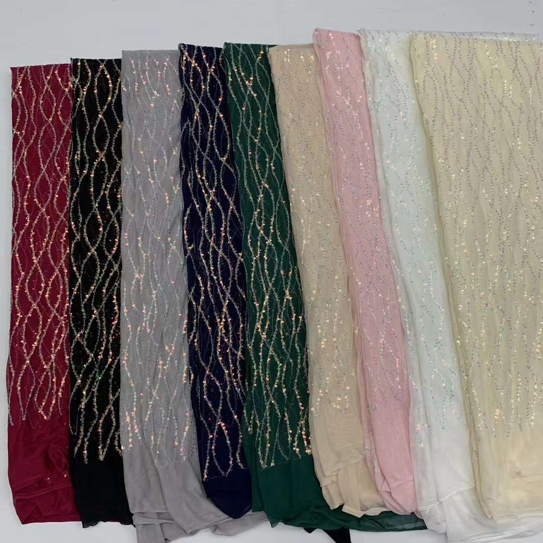 Mesh base cloth embroidery fabric round beads sequin embroidery full dress evening dress sequins 3N stretch