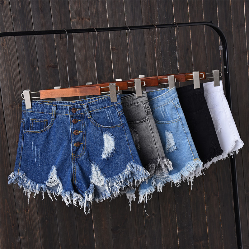 2025 South Korea Smoke Grey Breasted Denim Shorts Women's Summer Mm plus size Slim Wide Leg Pants Beggar Hot Pants Hair