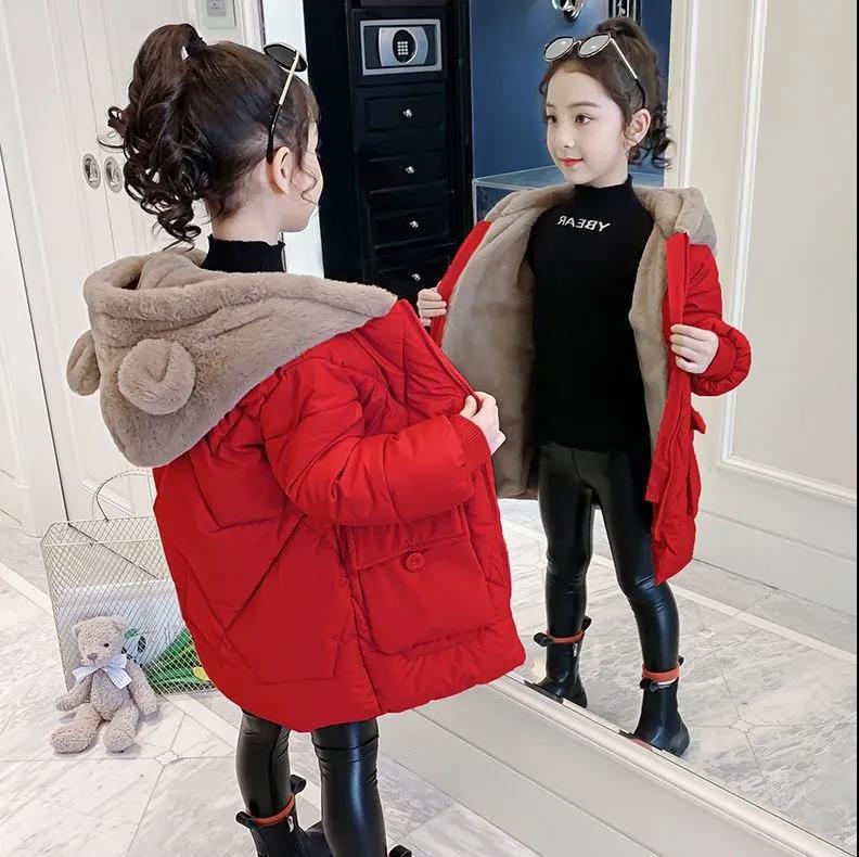 Picture of Girls' 2021 Western Style Cotton Coat Autumn and Winter Clothes Korean Style Hooded Cartoon Cotton Coat for Little Girls Mid-length Cotton-padded Jacket Warm-keeping Trendy