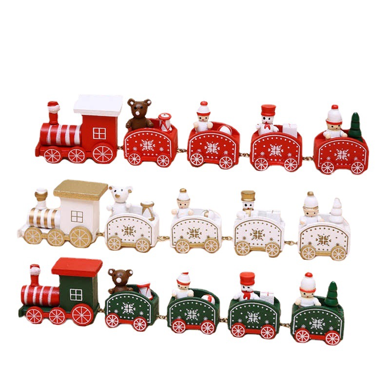 Picture of Strict selection of Christmas decorations Christmas wooden train children's kindergarten Christmas gift window ornaments