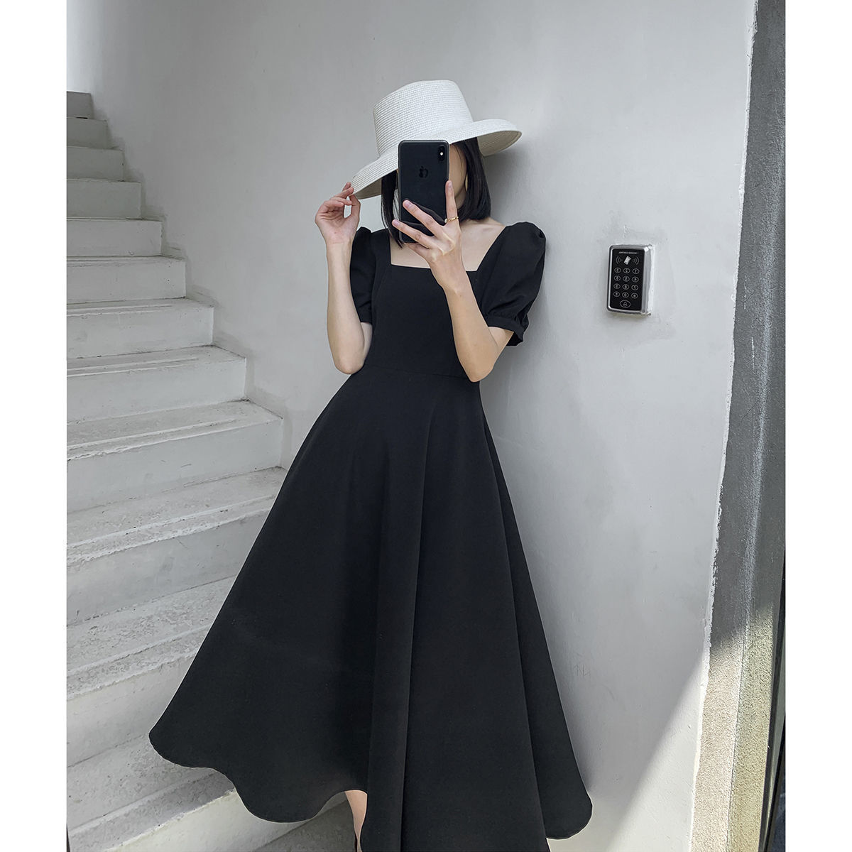 Picture of Dress 2025 Summer New Style Ins Tea Break Dress Elegant Off-Shoulder Knee-Length Hepburn Style Plus Size Little Black Dress