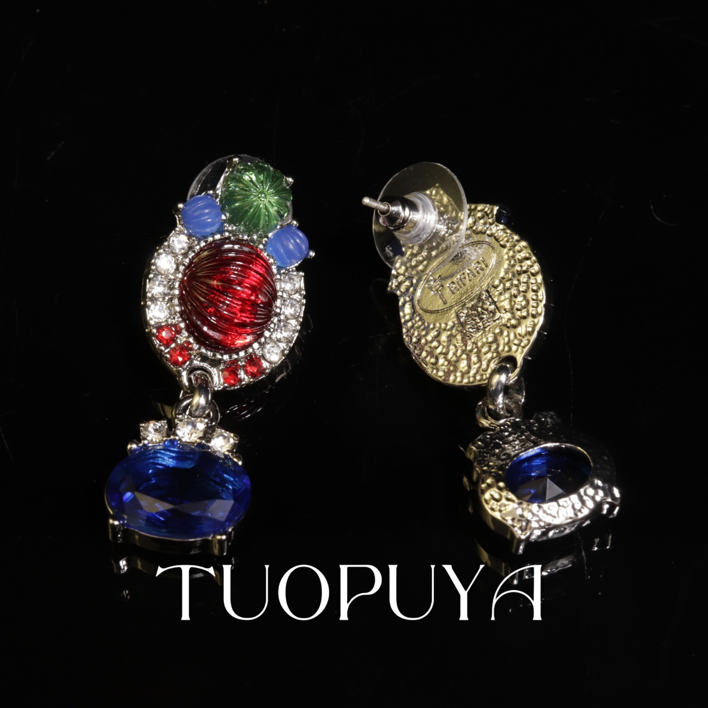 Picture of Exquisite Heavy Industry Rhinestone Inlaid Colorful Necklace Earrings suit Light Luxury All-match Red New Year Jewelry