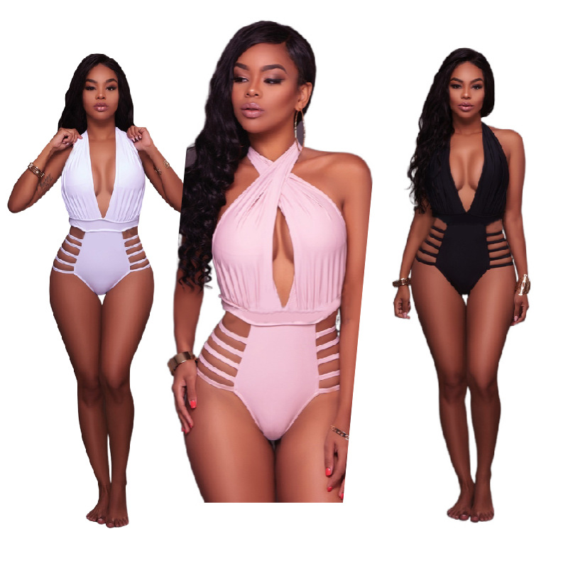 N316 new European and American sexy solid color lace-up one-piece ladies swimsuit bikini three-color optional a generation of hair