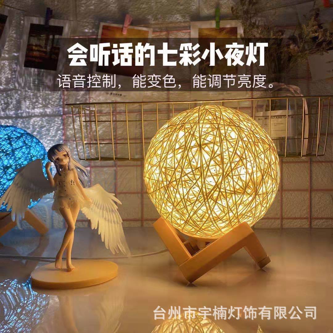 Starry sky rattan table lamp creative bedroom colorful bedside lamp romantic atmosphere lamp LED dimming remote control night light