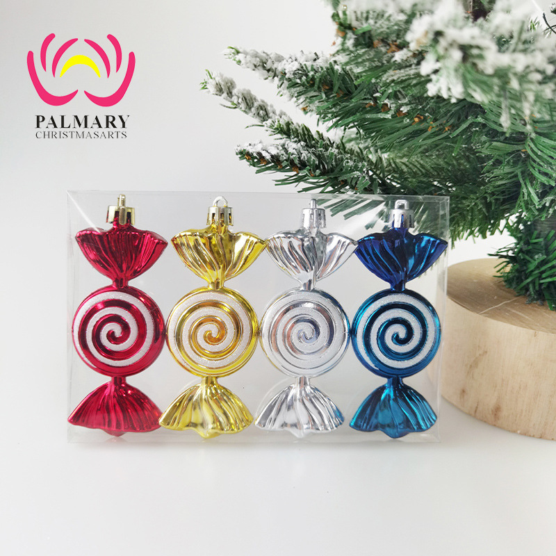 Cross-Border New Christmas Candy Hangings Christmas Tree Painted Pendants Plastic Decorations Room Layout Decoration Wholesale